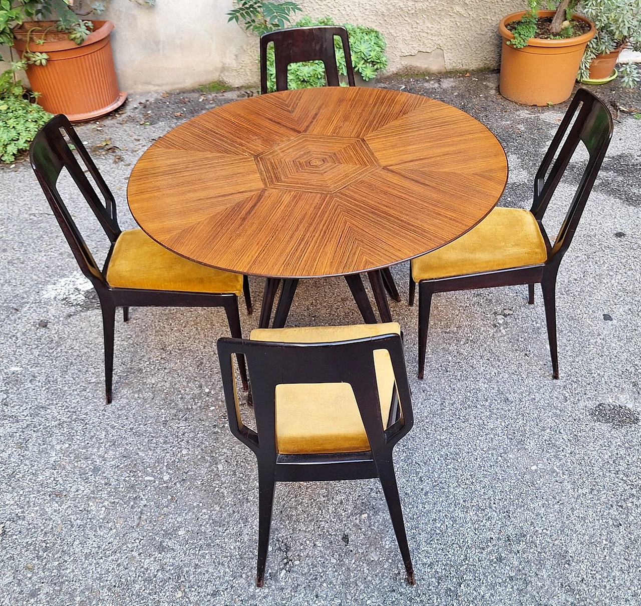 4 Mahogany chairs with round table by Ico Parisi, 1950s 5