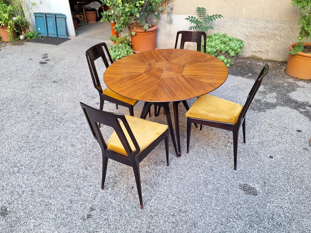 4 Mahogany chairs with round table by Ico Parisi, 1950s 6