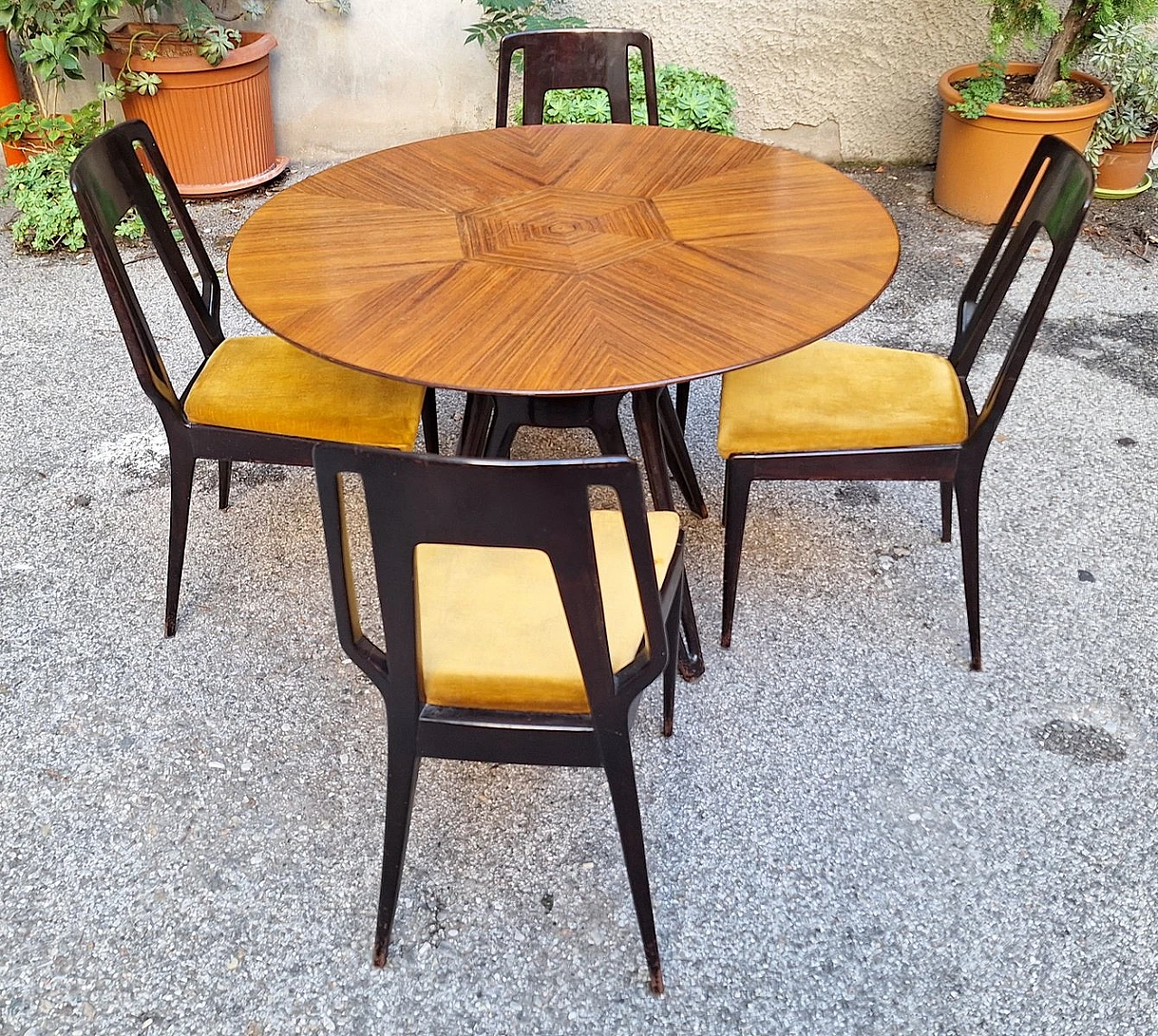 4 Mahogany chairs with round table by Ico Parisi, 1950s 8