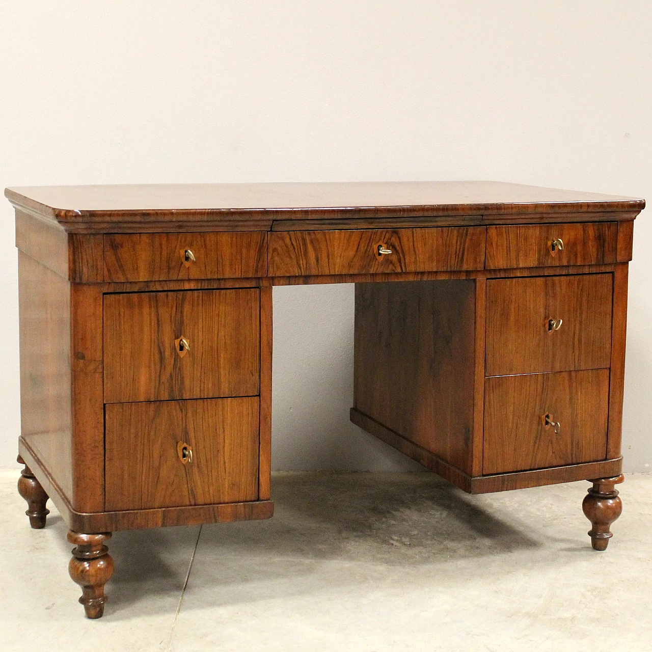 Louis Philippe desk in solid walnut with storage, 19th century 1