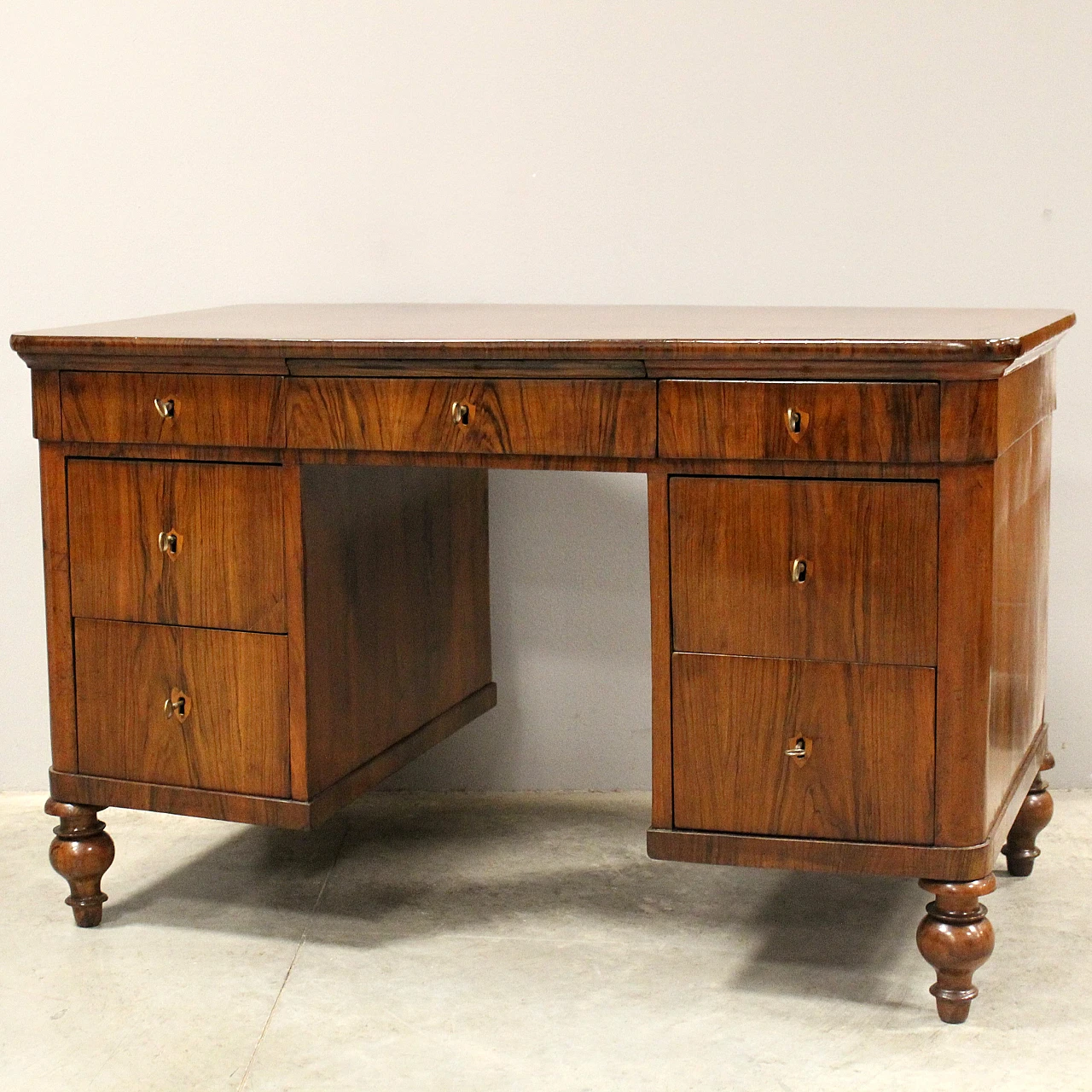 Louis Philippe desk in solid walnut with storage, 19th century 2