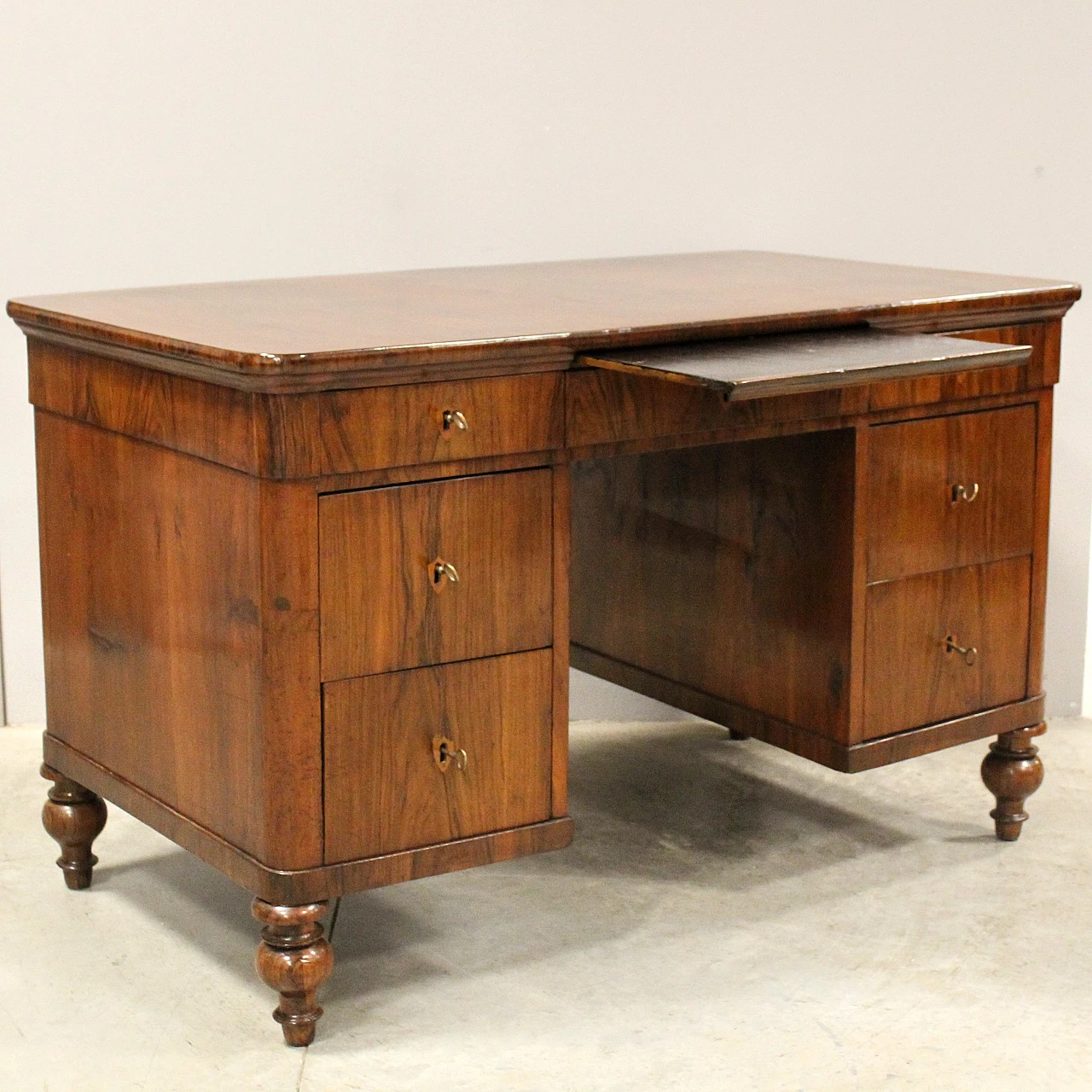 Louis Philippe desk in solid walnut with storage, 19th century 3