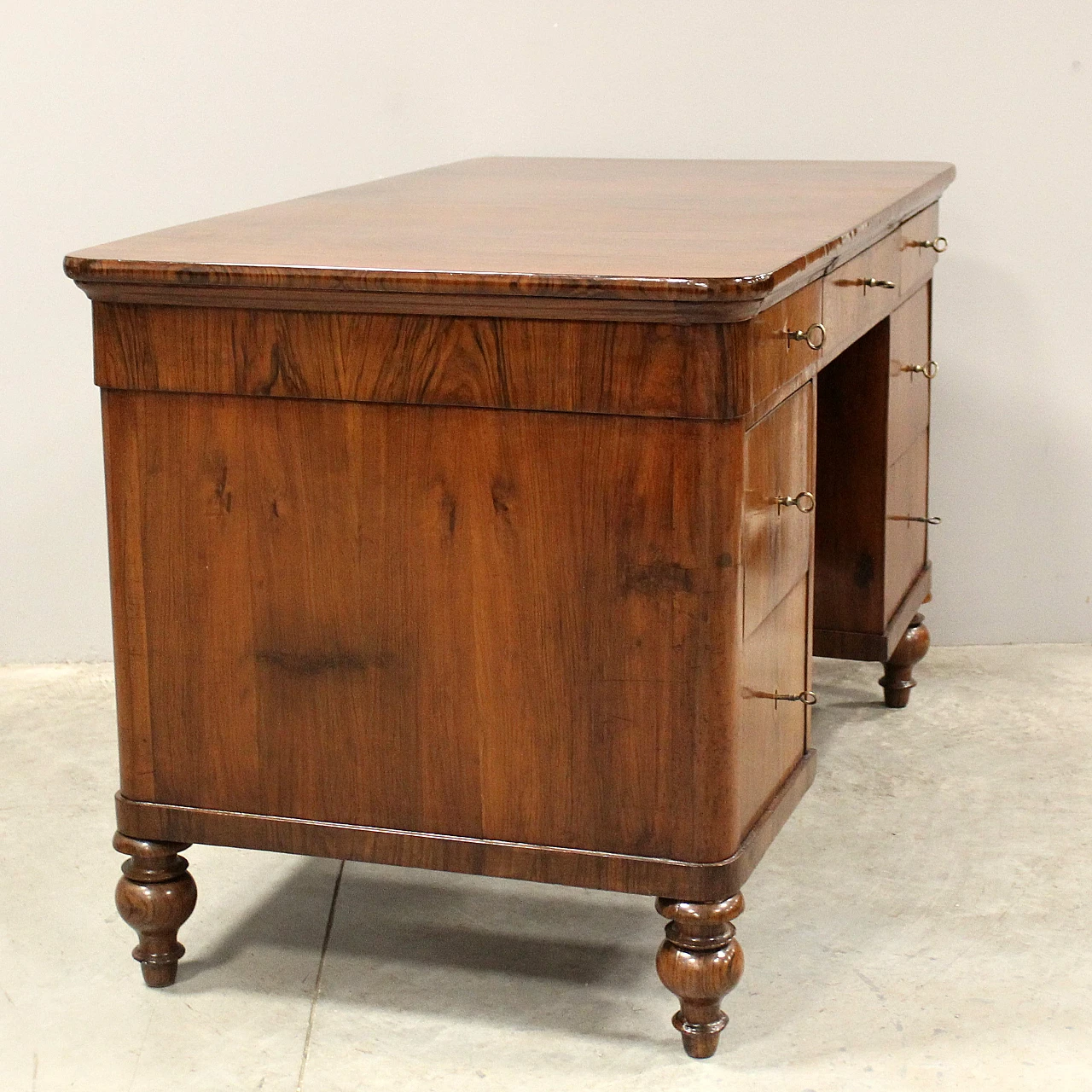 Louis Philippe desk in solid walnut with storage, 19th century 4