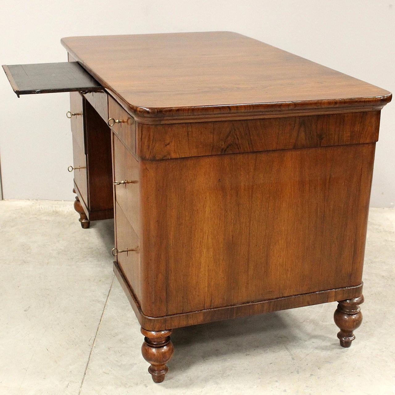 Louis Philippe desk in solid walnut with storage, 19th century 7