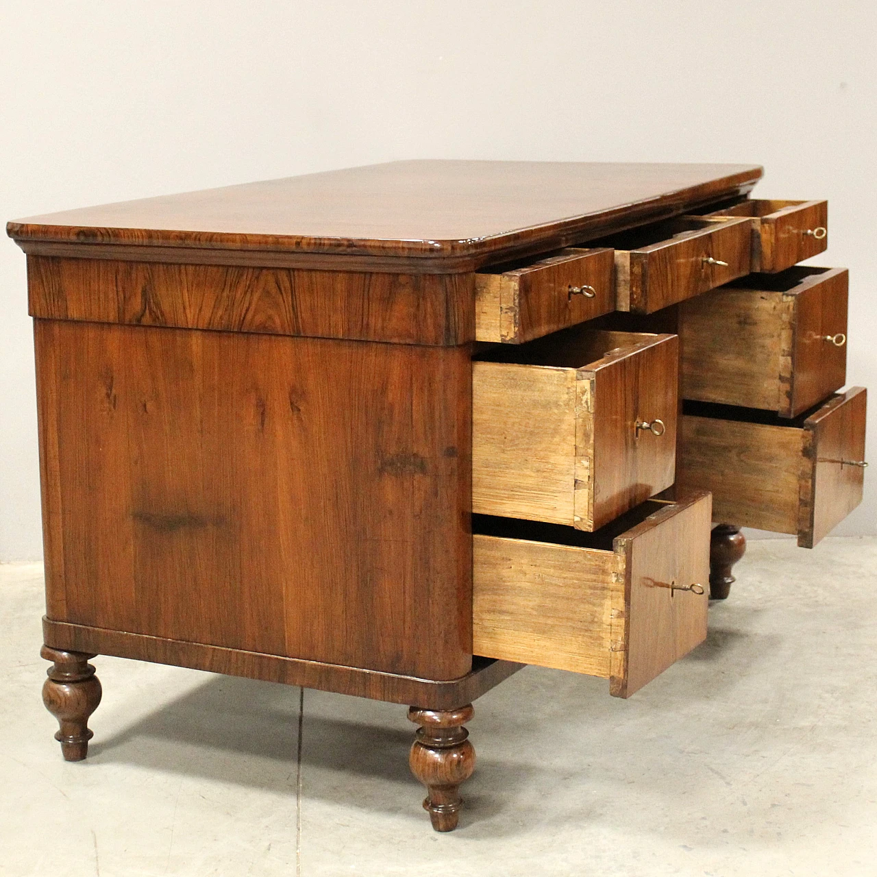 Louis Philippe desk in solid walnut with storage, 19th century 8