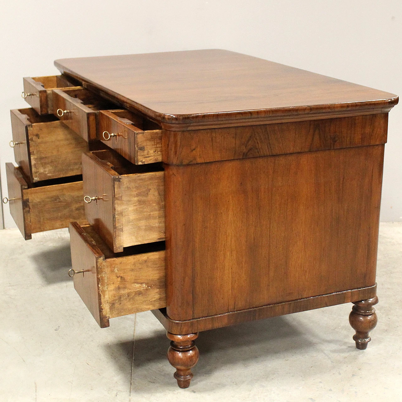 Louis Philippe desk in solid walnut with storage, 19th century 9