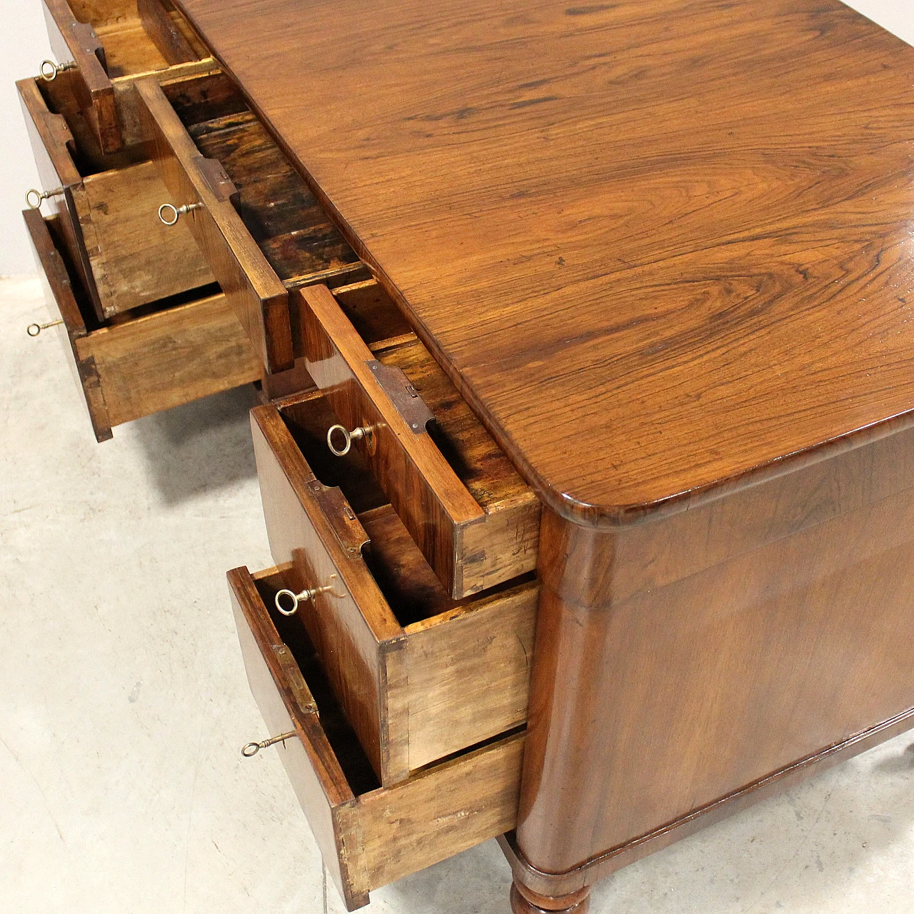 Louis Philippe desk in solid walnut with storage, 19th century 13