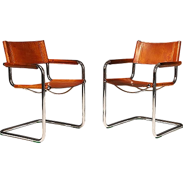 Pair of cantilever tubular steel armchairs by Marcel Breuer, 1970s