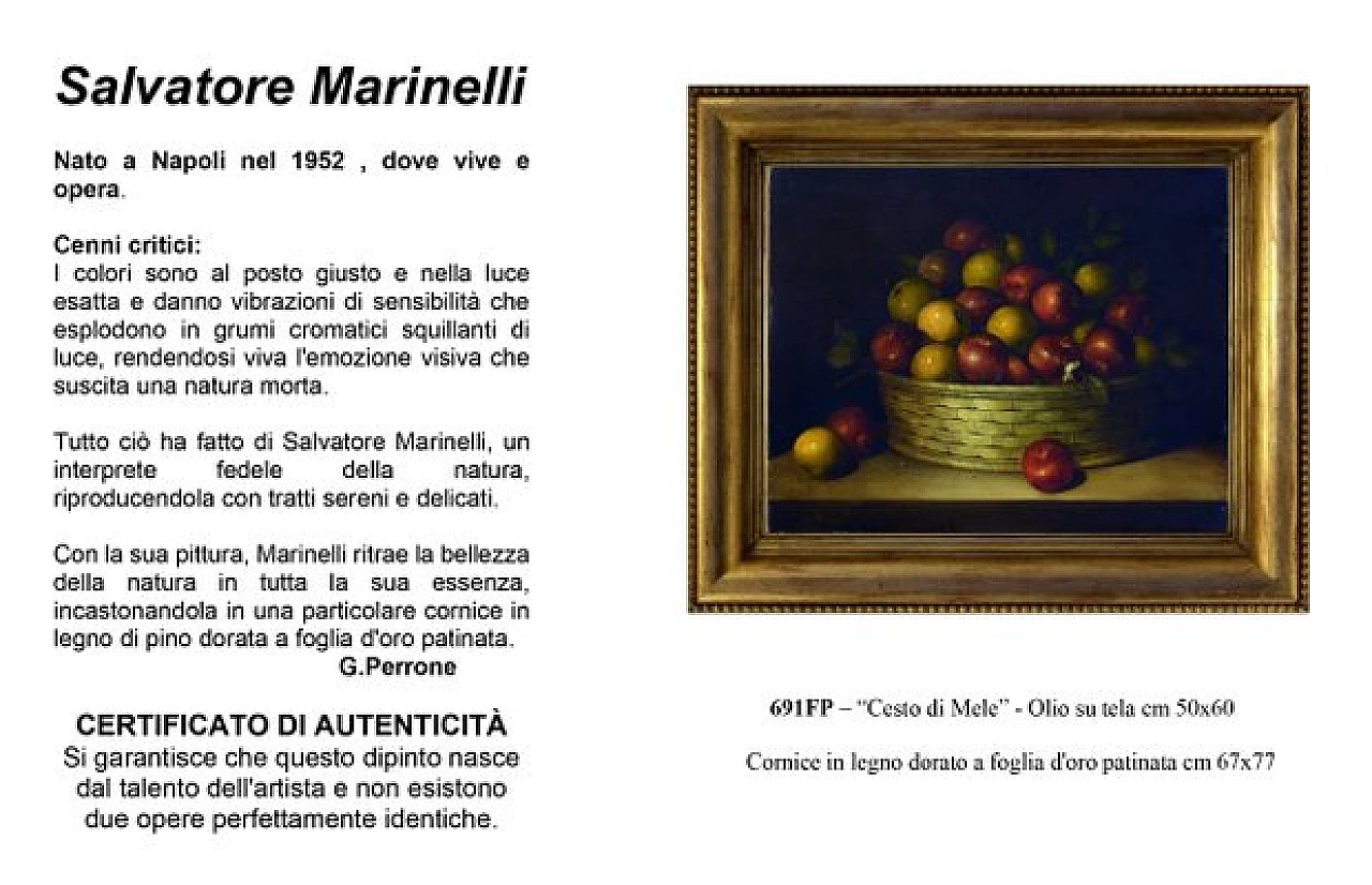 Natura morta con mele di Salvatore Marinelli, olio su tela, anni '80 6