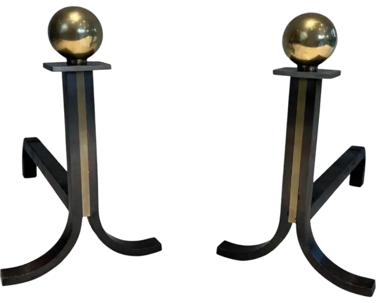 Pair of modernist andirons in the style of Jacques Adnet, 1940s 9