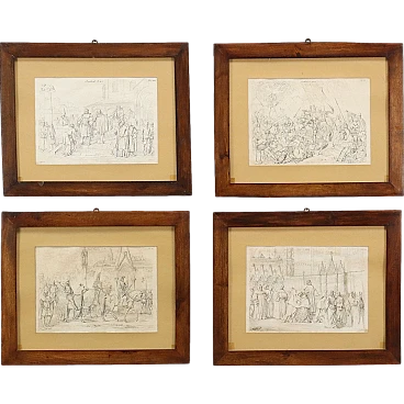 4 Engravings with drawings by Vincenzo Gazzotto, 19th century