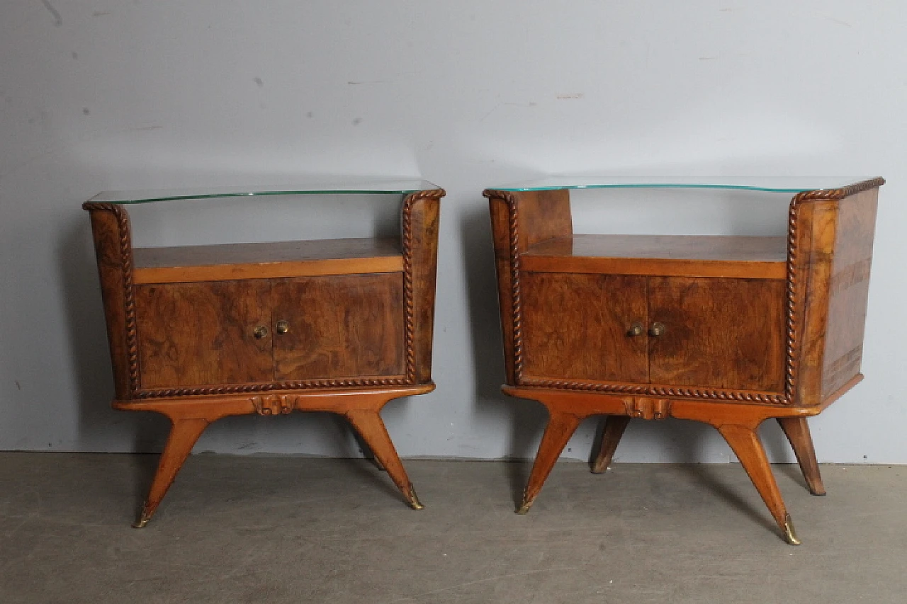 Pair of bedside tables art deco walnut, 1945 1