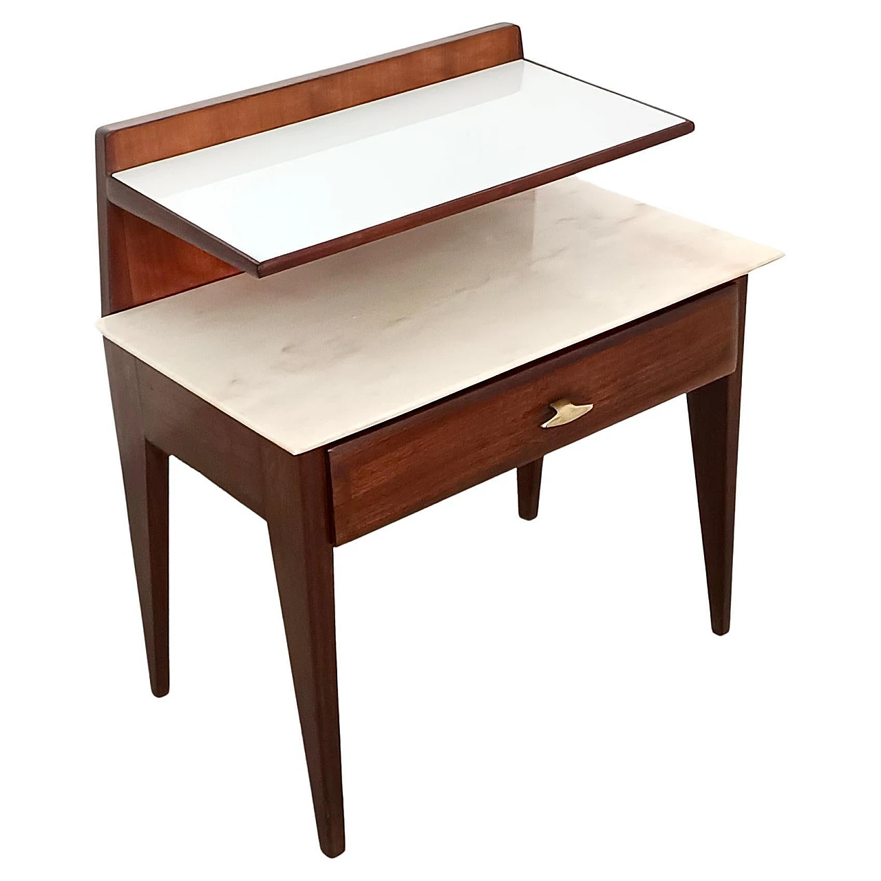 Single Nightstand in the style of Giò Ponti with Glass and Marble Shelves, Italy 1