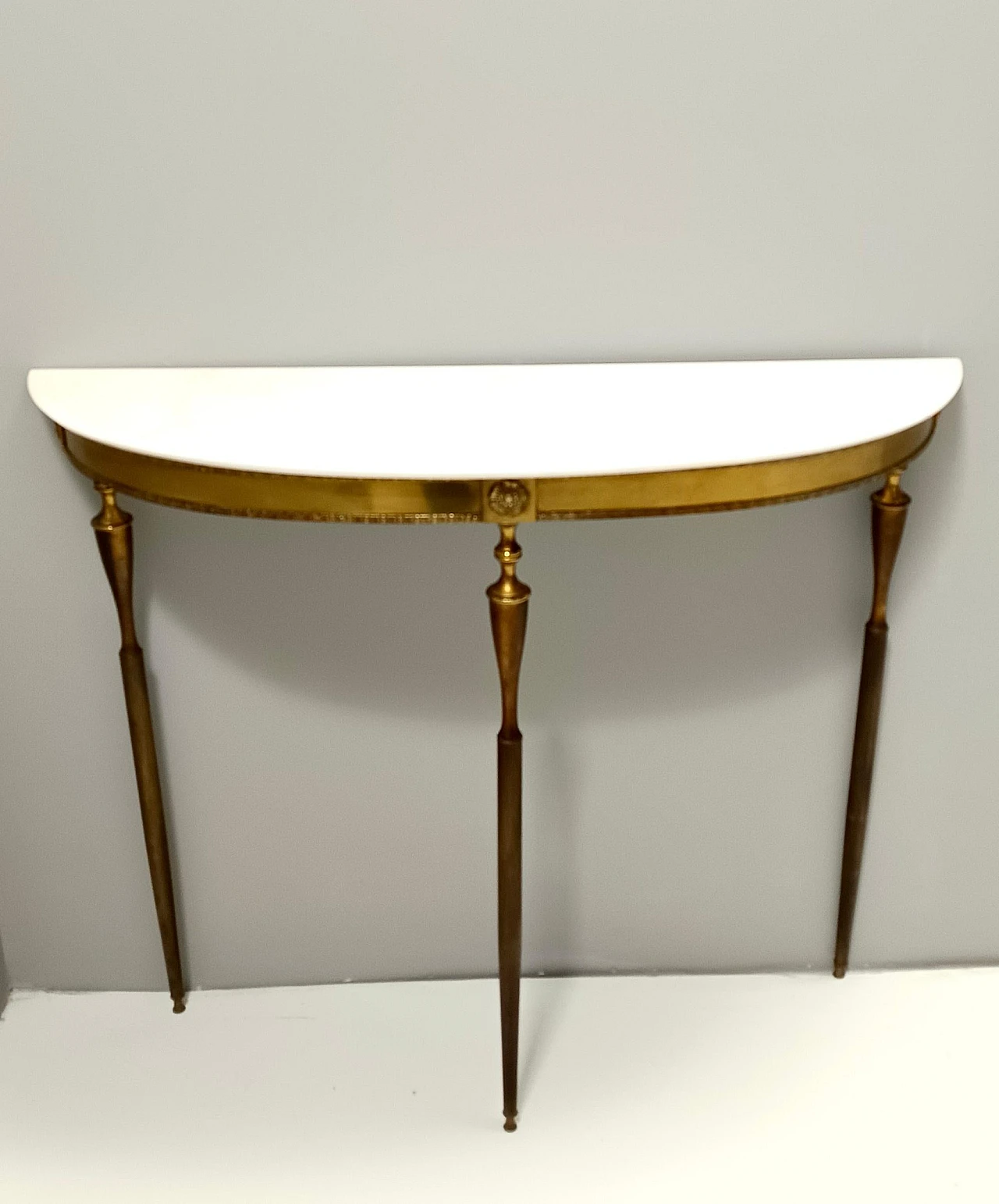 Brass Console Table with Demilune Portuguese Pink Marble Top, Italy 4