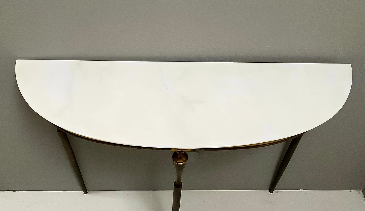 Brass Console Table with Demilune Portuguese Pink Marble Top, Italy 6