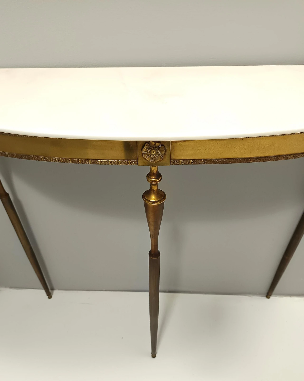 Brass Console Table with Demilune Portuguese Pink Marble Top, Italy 8