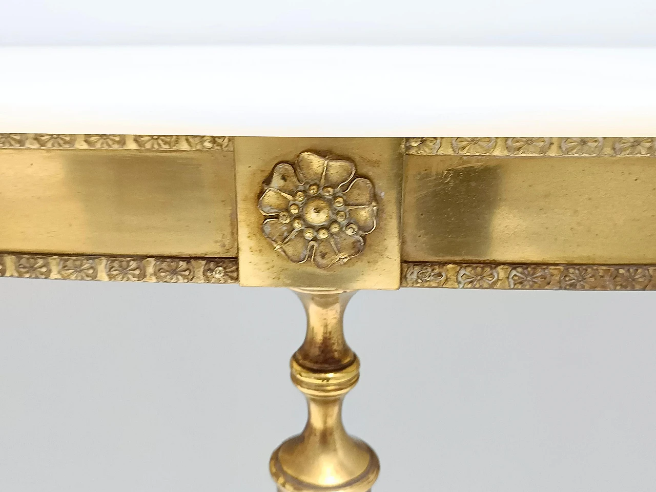 Brass Console Table with Demilune Portuguese Pink Marble Top, Italy 12