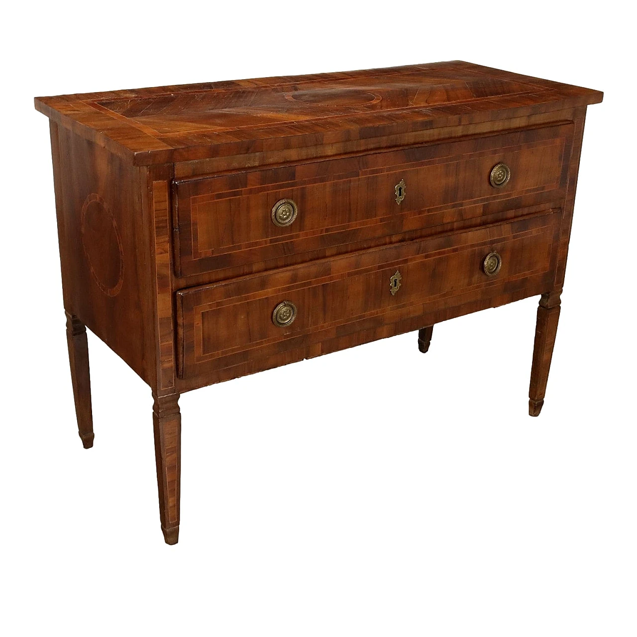 Walnut panelled chest of drawers in Neoclassical style 1