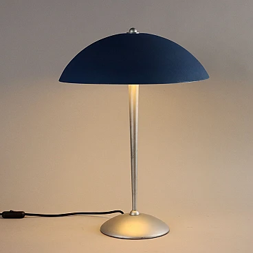 Chromed metal and blue enameled metal table lamp, 1980s