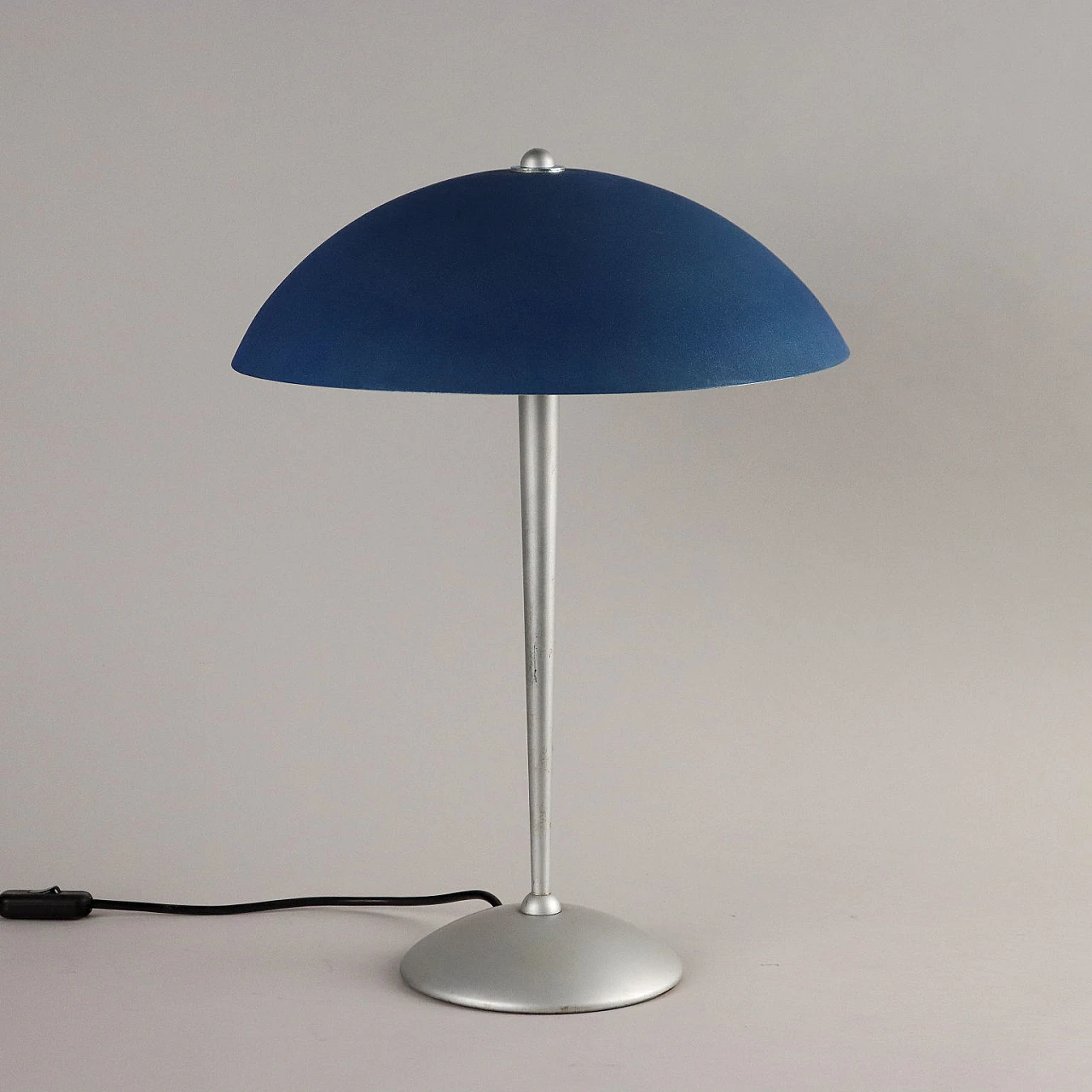 Chromed metal and blue enameled metal table lamp, 1980s 3