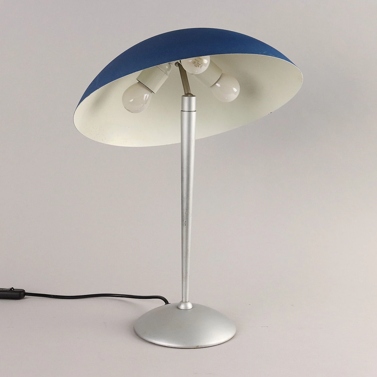 Chromed metal and blue enameled metal table lamp, 1980s 4