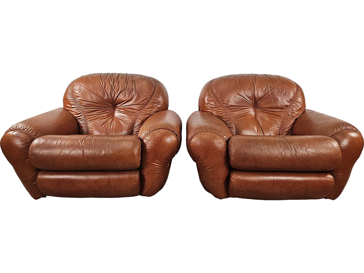 Club armchairs in leather, 70s 25