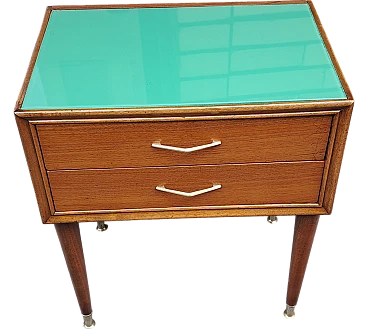 Bedside table in teak with green top, 60s