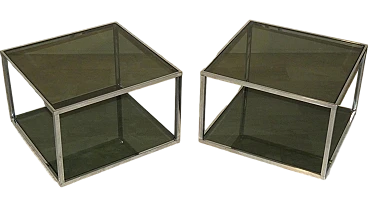 Coffee Tables in Chromed Steel and Glass, Italy, 1970s, Set of 2