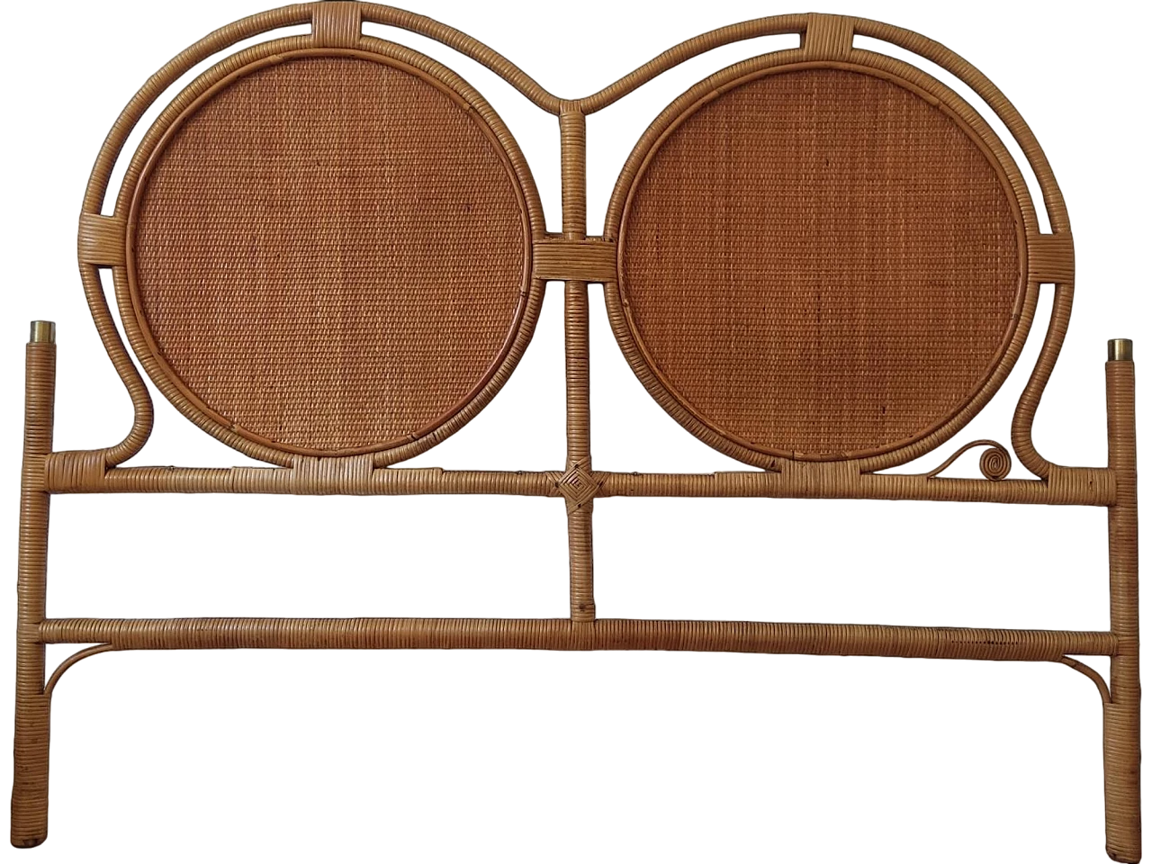 Bamboo and rattan Dal vera attr. double headboard, 1960s 15