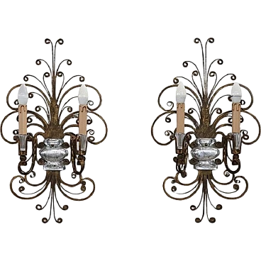 Pair of 1950s wall lights attributed to Maison Baguès