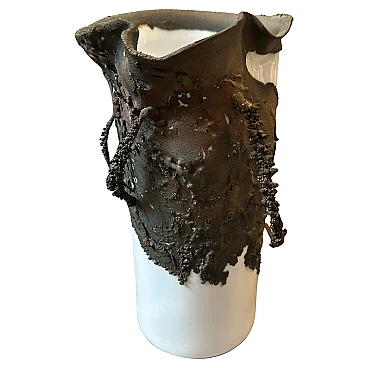 Brutalist bronze and white porcelain sculptured Sicilian vase, 1970s