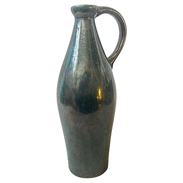 Modernist olive green Fat Lava ceramic German jug vase, 1970s