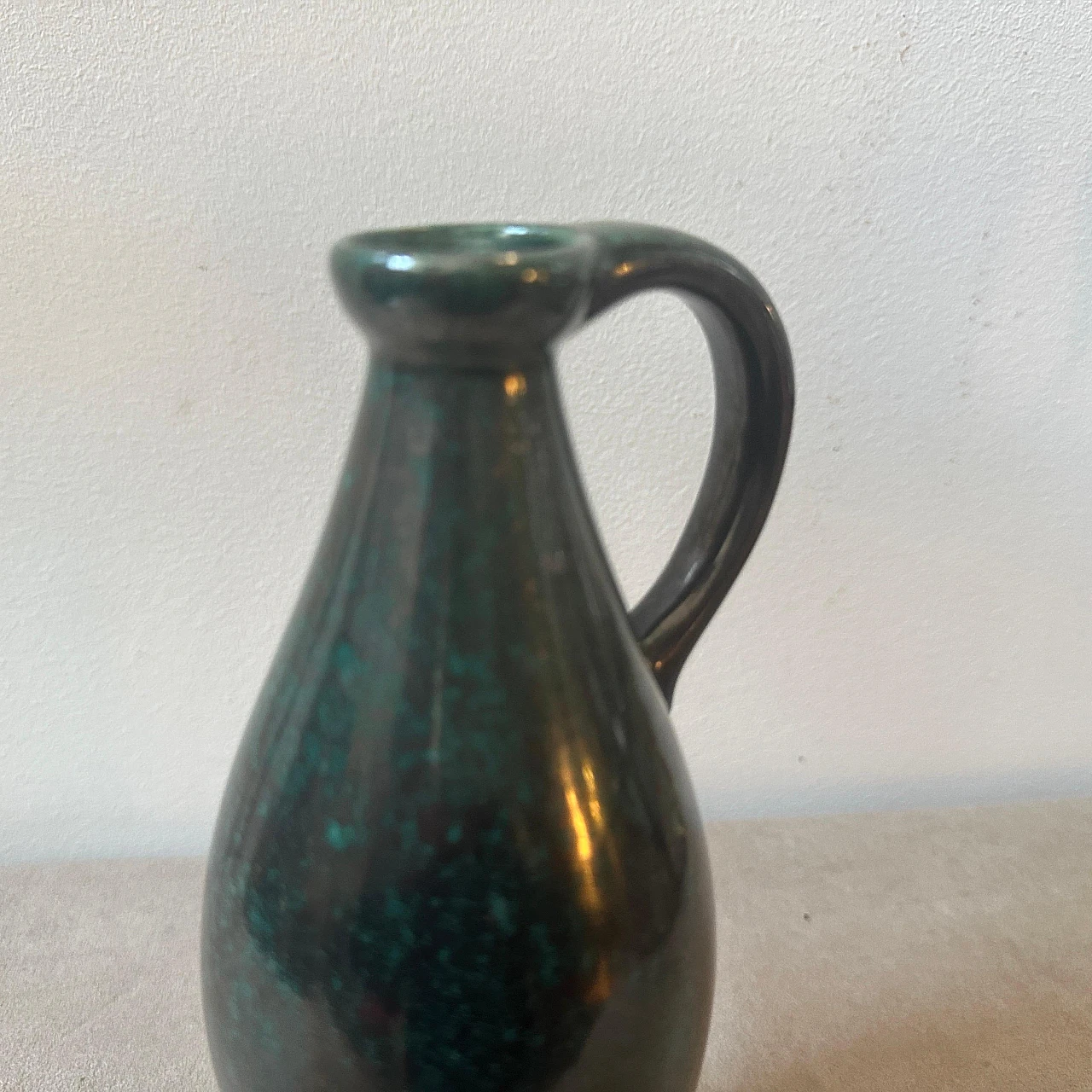 Modernist olive green Fat Lava ceramic German jug vase, 1970s 2