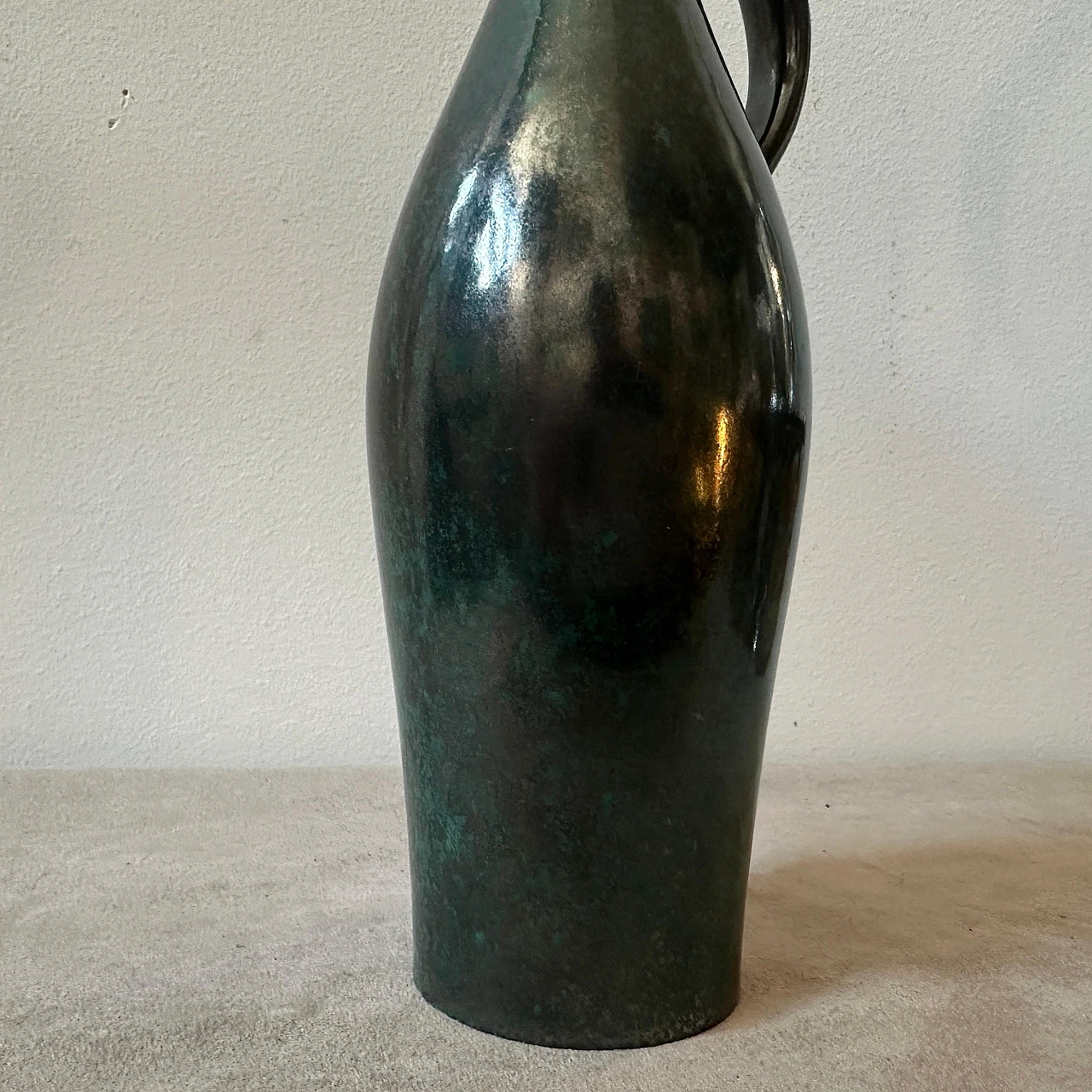 Modernist olive green Fat Lava ceramic German jug vase, 1970s 3