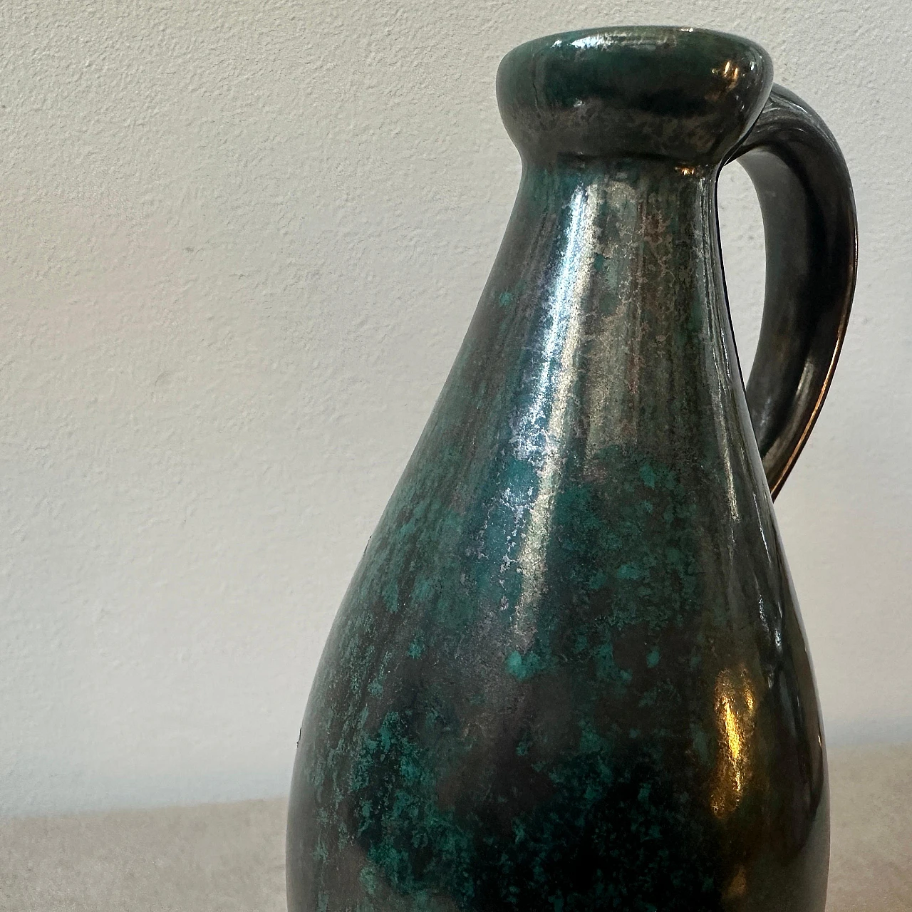 Modernist olive green Fat Lava ceramic German jug vase, 1970s 4