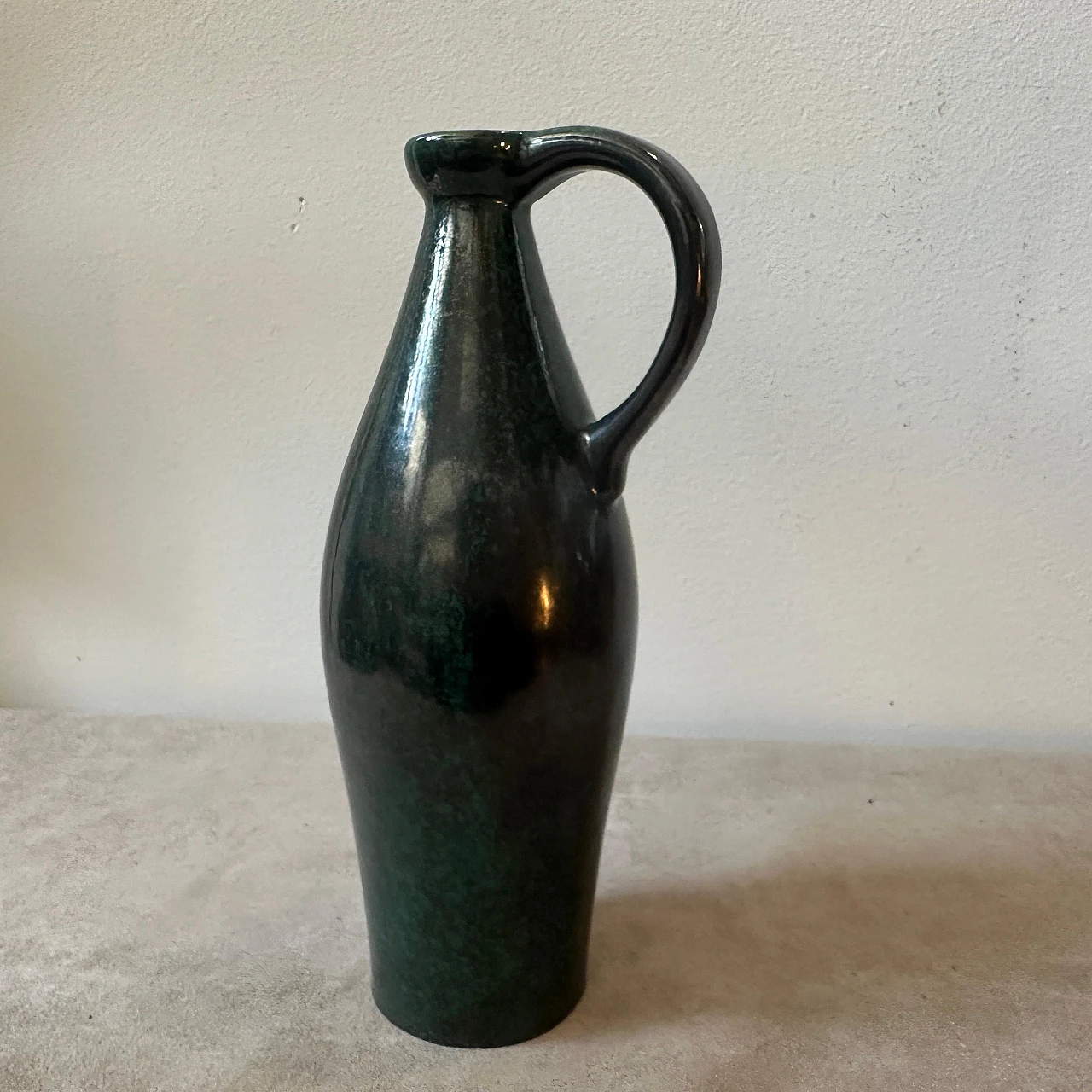 Modernist olive green Fat Lava ceramic German jug vase, 1970s 5