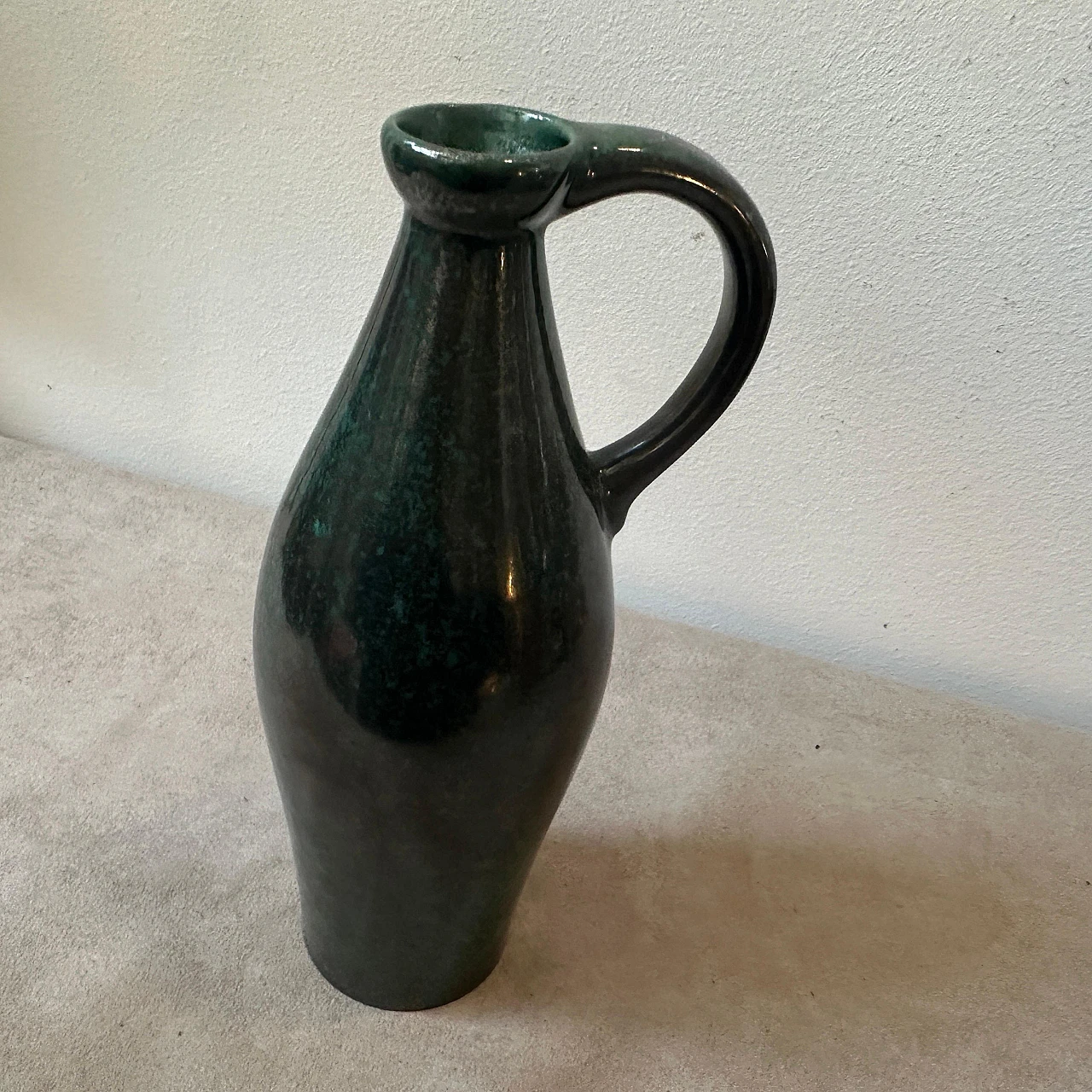 Modernist olive green Fat Lava ceramic German jug vase, 1970s 6