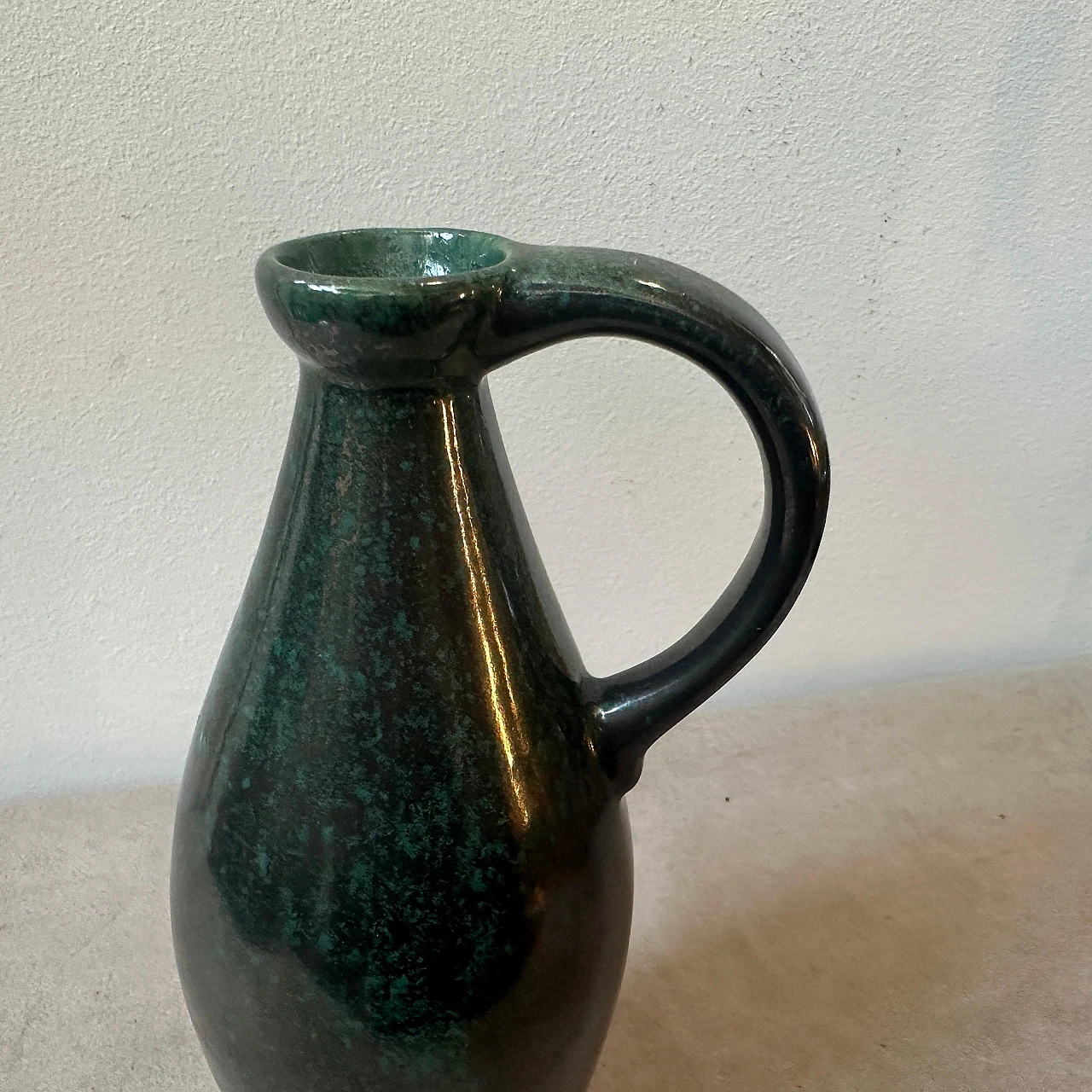 Modernist olive green Fat Lava ceramic German jug vase, 1970s 7