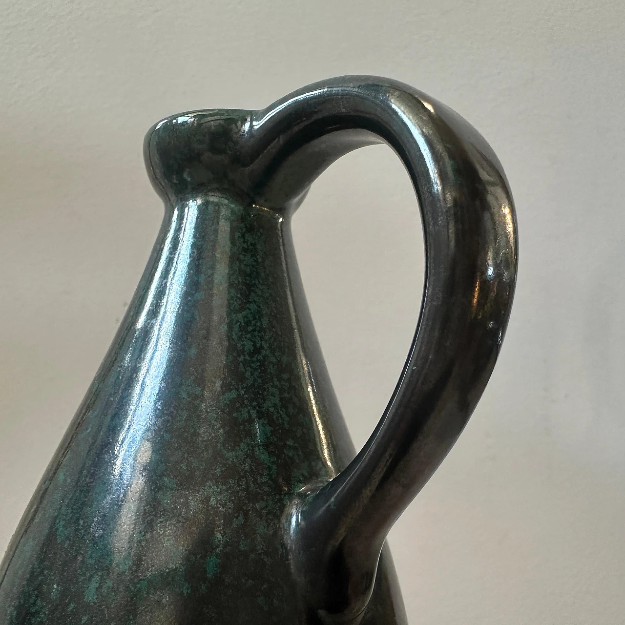 Modernist olive green Fat Lava ceramic German jug vase, 1970s 10