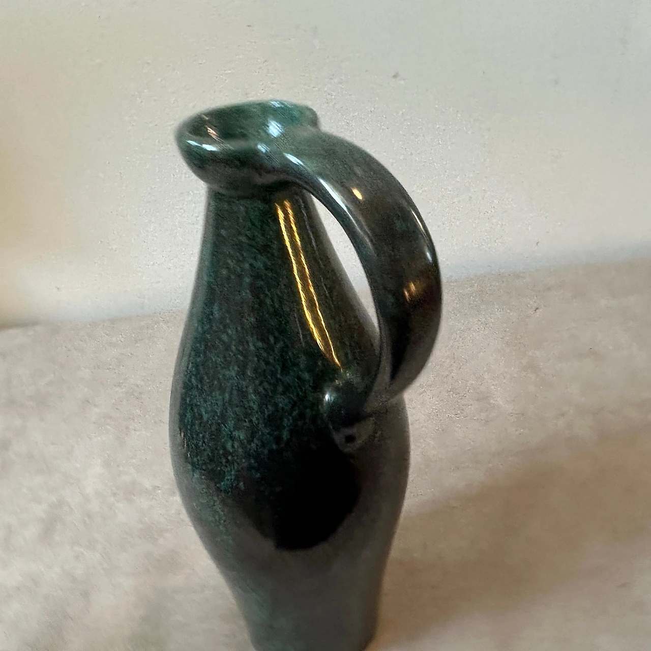 Modernist olive green Fat Lava ceramic German jug vase, 1970s 11