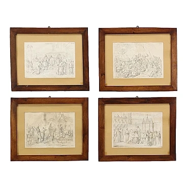 4 Engravings with drawings by Vincenzo Gazzotto, 19th century