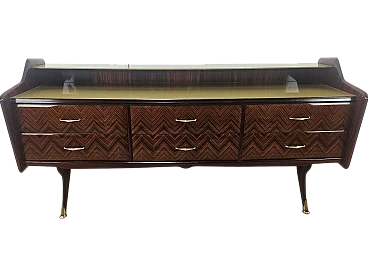 Sideboard in mahogany with six drawers and glass, 1960s