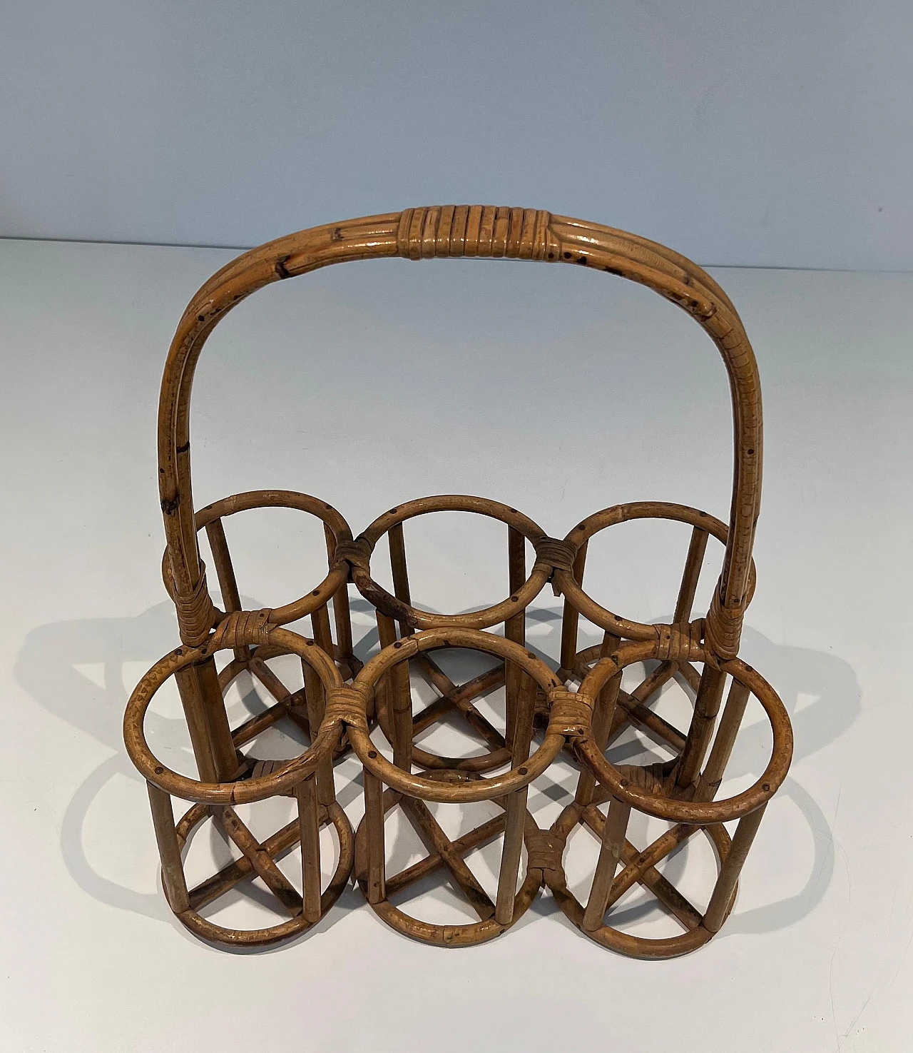 Rattan bottle rack, 1950s 4