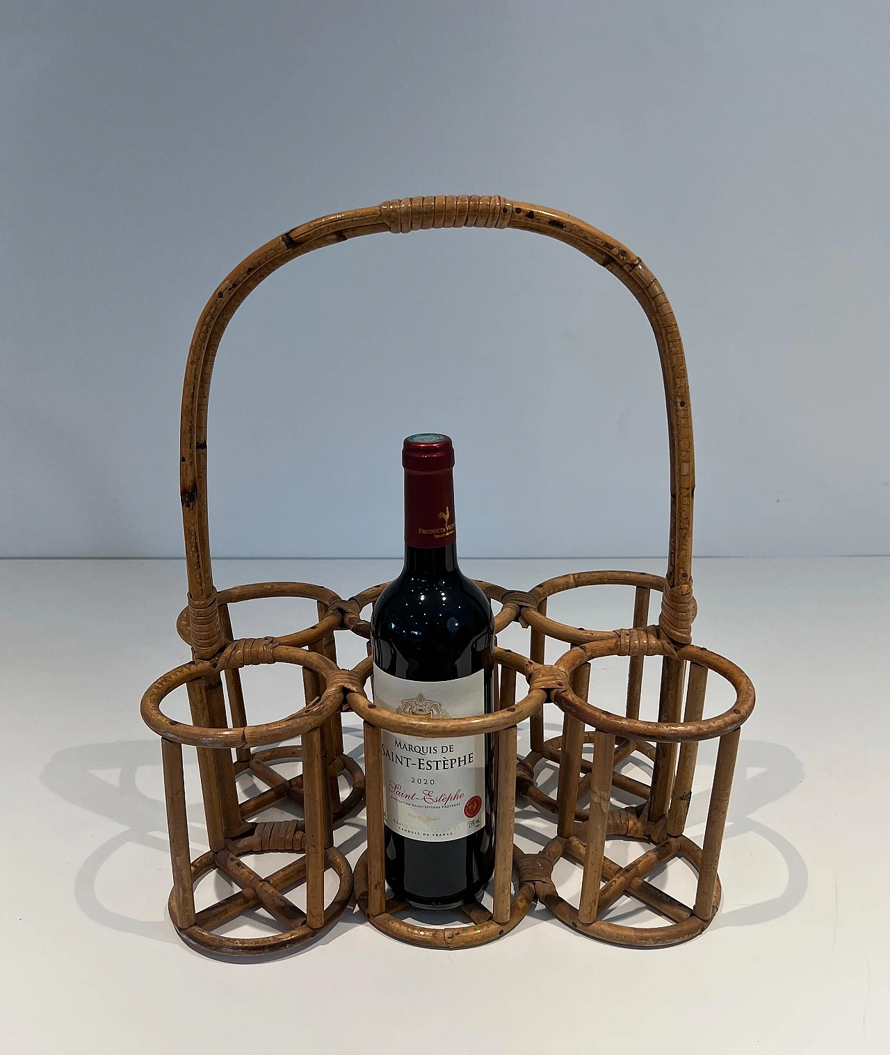 Rattan bottle rack, 1950s 5