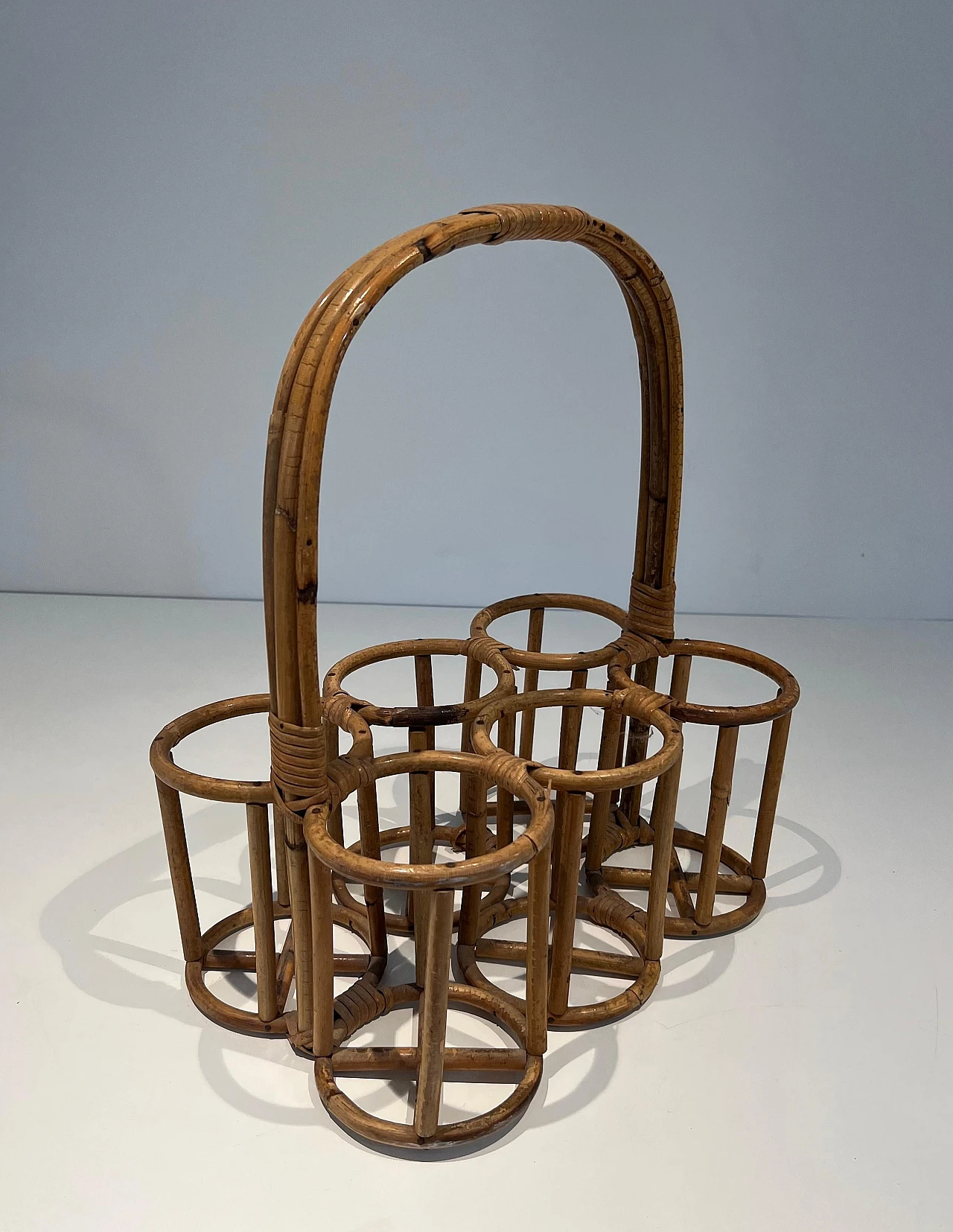 Rattan bottle rack, 1950s 7