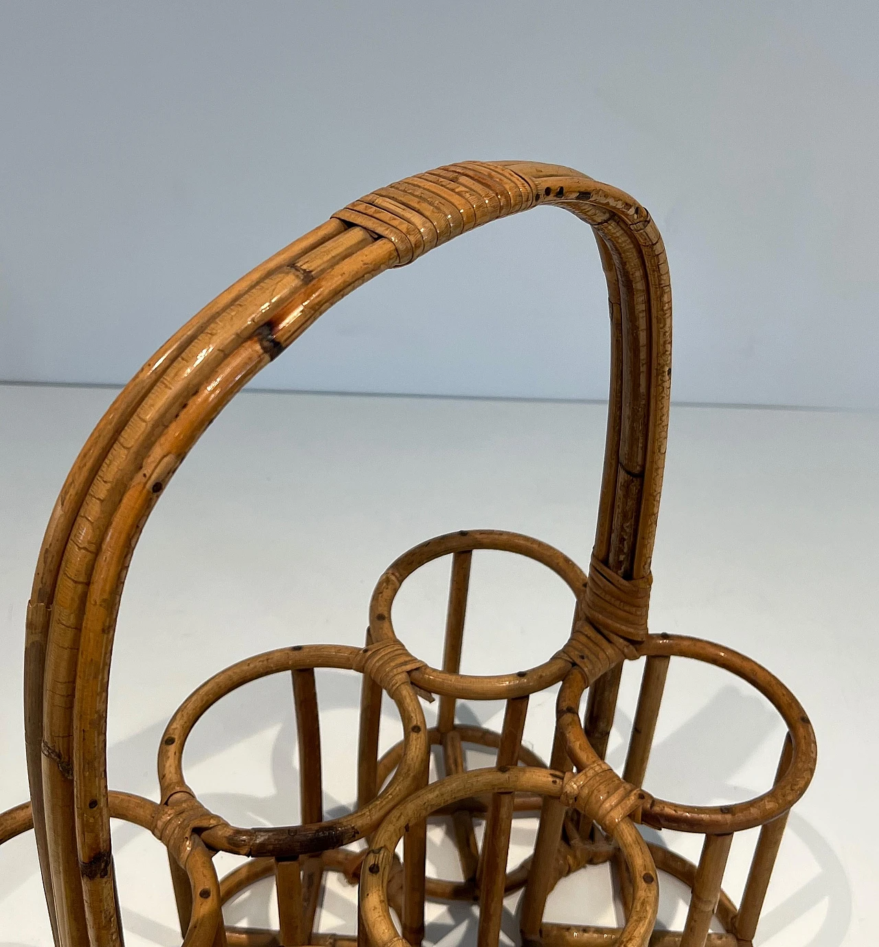 Rattan bottle rack, 1950s 8