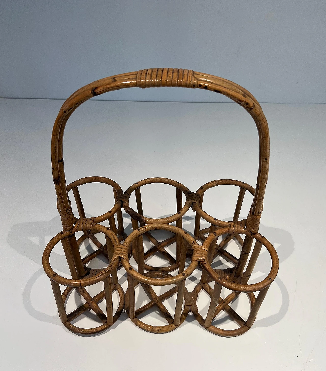 Rattan bottle rack, 1950s 11