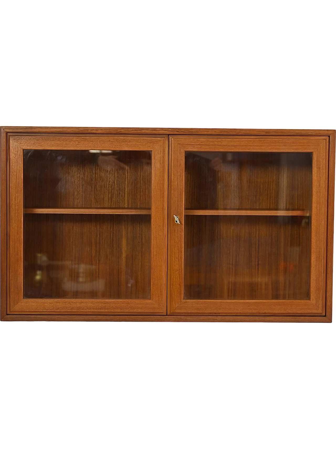 Hanging display cabinet in teak with glass doors, 60s 8