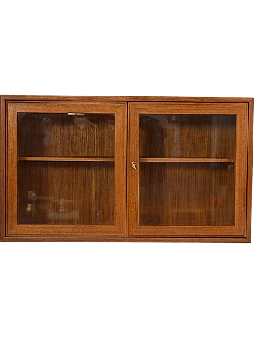 Hanging display cabinet in teak with glass doors, 60s