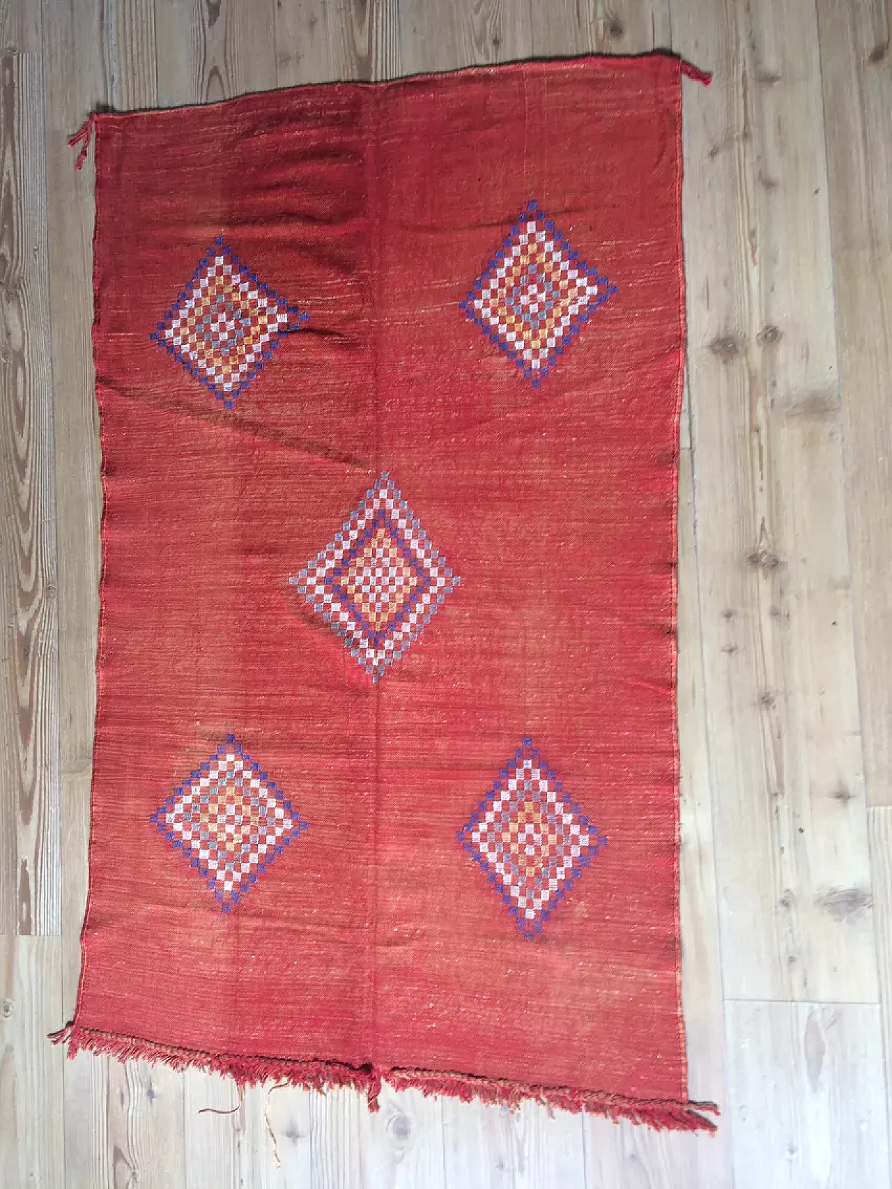 Tappeto rosso Kilim Sabra, fine '900 1